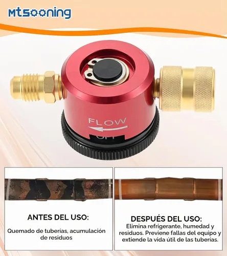 Vista 5 de Herramienta de purga de nitrógeno, regulador de flujo de metal ajustable con ajuste de llamarada de 1/4