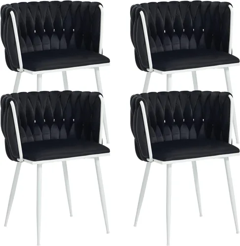 Vista 30 de Juego de 2 sillas de comedor de terciopelo, sillas tapizadas tejidas para sala de estar, sillas modernas de cocina y comedor, sillas decorativas