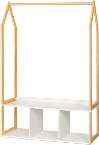 Vista 2 de Perchero de madera con almacenamiento, estantes de ropa independientes para colgar ropa perchero para dormitorio, entrada, sala de estar