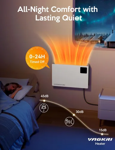 Vista 2 de VAGKRI Calentador Eléctrico de Espacio Silencioso, Calentador de Pared de 1500W de Calentamiento Rápido con Control Remoto, 3 Modos de Calefacción