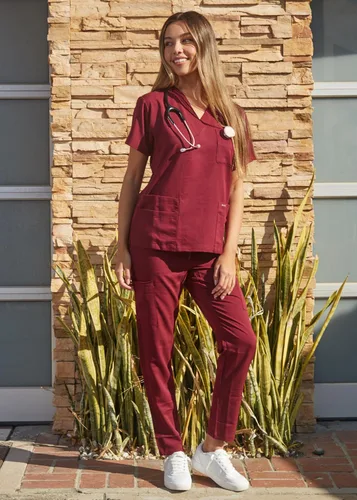 Vista 5 de Conjunto de uniforme sanitario Dagacci unisex, con cuello en V, súper elástico, conjunto de uniforme