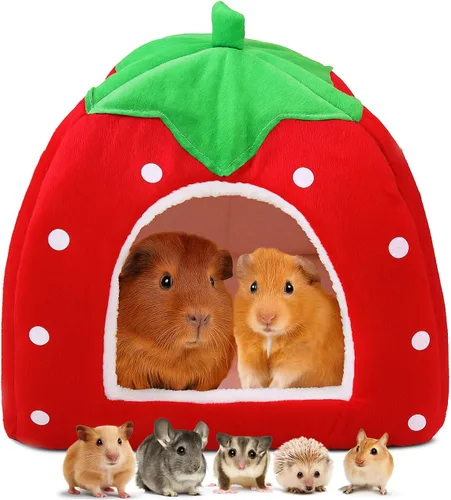 Vista 8 de Cama de conejillo de indias, acogedor escondite de conejo con forro polar cálido, lavable, taza para acurrucarse, casa de invierno para mascotas