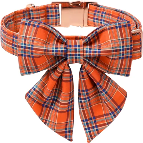 Vista 16 de Collar de perro a cuadros de búfalo amarillo otoñal con pajarita elegante Otoño-Lazo-Cuadros Amarillo