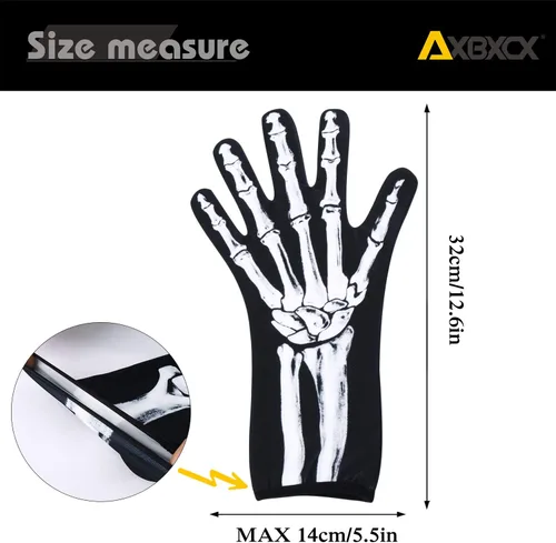 Vista 4 de AXBXCX Guantes de esqueleto de dedo completo para muñeca, guantes de baile largos de Halloween