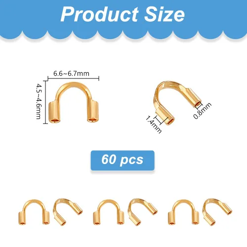 Vista 2 de PH PandaHall 60 protectores de alambre de oro de 18 quilates, protector de cable dorado en forma de U de acero inoxidable 304, protector de hilo