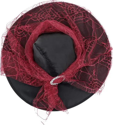 Vista 23 de American Trends Sombrero de bruja de Halloween para mujer, accesorio de disfraz de Halloween de encaje para fiesta