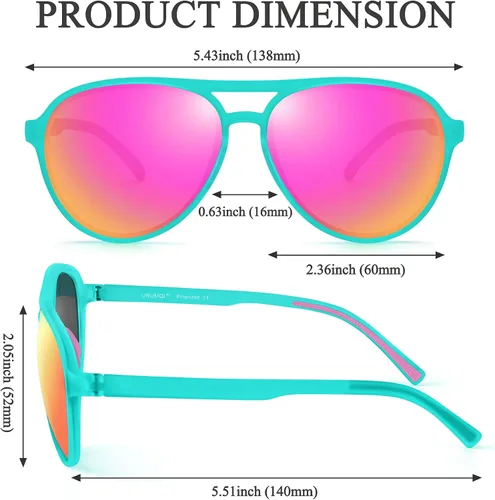 Vista 3 de URUMQI Lentes de sol polarizados estilo aviador para mujeres y hombres, lentes de sol piloto retro de los años 70, montura TR90, protección UV400