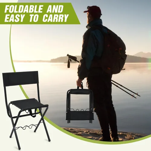 Vista 5 de Wenqik 2 sillas de pesca plegables de verano con soporte para caña, sillas de campamento de caza para adultos, silla plegable portátil al aire libre