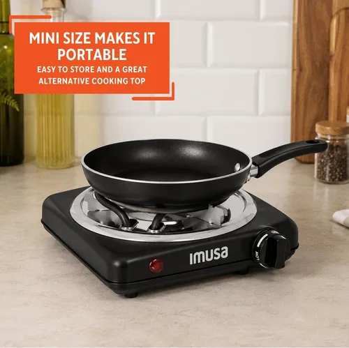 Vista 4 de IMUSA Mini Quemador Eléctrico Individual Portátil 1000W, Negro