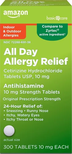Vista 11 de Amazon Basic Care - Pastillas All Day Allergy de 10 mg de diclorhidrato de cetirizina, antihistamínico, 90 comprimidos