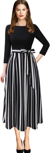 Vista 2 de VFSHOW Vestido midi plisado acampanado con bolsillos elegantes para mujer, para trabajo, negocios, oficina, fiesta, estilo casual