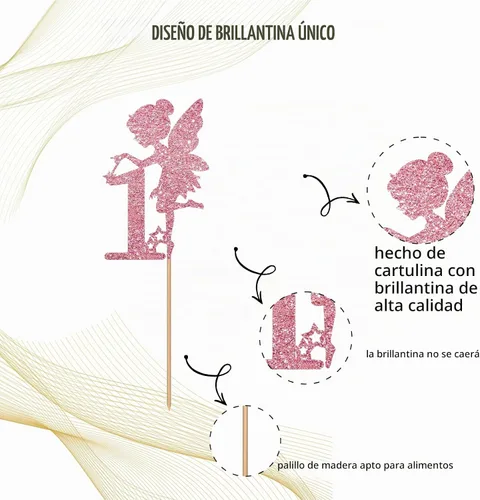 Vista 3 de Decoración para pastel de primer cumpleaños de hadas de oro rosa, decoración temática de hadas de jardín para primer aniversario/fiesta