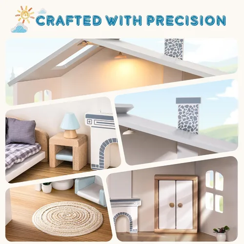 Vista 4 de ROBOTIME Casa de muñecas de madera, casa de muñecas de madera con 29 muebles, 6 habitaciones para muñecas de 4 a 6 pulgadas, regalo para niños a