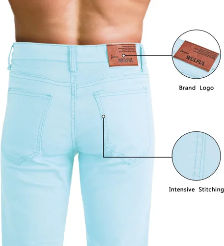 Vista 6 de WULFUL Pantalones de mezclilla ajustados y elásticos cómodos para hombre