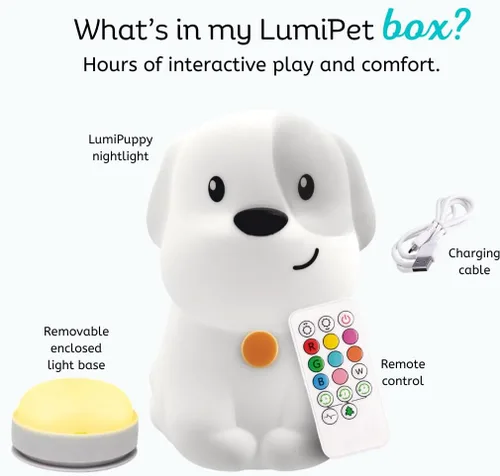 Vista 5 de Lumipets Pepper The Puppy Dog - Luz nocturna de silicona blanda para niños Bonita luz nocturna con control remoto y control táctil
