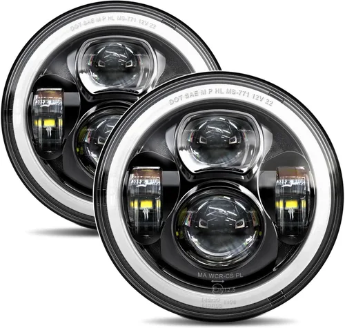 Vista 8 de H6024 Faros LED de 7 pulgadas redondos con halo compatibles con Jeep Wrangler JK JKU 2007-2017, H1 H2, Miata, haz alto/bajo DRL, señal de giro, Negro