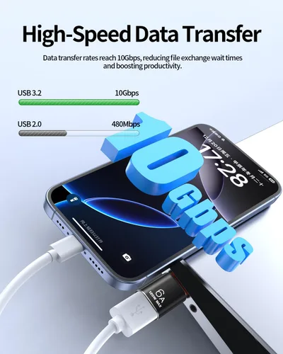 Vista 3 de BOMIE Adaptador USB C a USB, paquete de 10 unidades, 6A 120 W, carga rápida, transferencia de datos de 10 Gbps, USB C macho a USB 3.2 hembra OTG