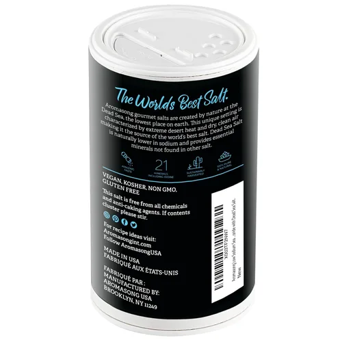 Vista 8 de Aromasong Sal marina baja en sodio 13 oz. Salero 100% natural de grano fino cloruro de potasio del mar muerto con sal del mar muerto.