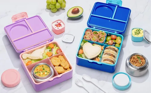 Vista 6 de Fimibuke Lonchera Bento para Niños y Adultos, Contenedor de Lonchera para Niños Pequeños de 3-4 Compartimentos 60OZ con Frasco de Comida Aislado a