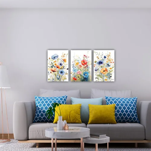 Vista 3 de ZHOUWALLPIC Juego de 3 piezas de arte en lienzo para pared, flores, acuarela, pinturas coloridas de flores silvestres, botánicas, impresiones