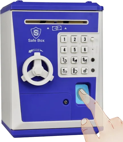 Vista 10 de Banco seguro para niños, alcancía con contraseña y bloqueo de huellas dactilares, banco de dinero de voz, regalo genial y educativo para niños