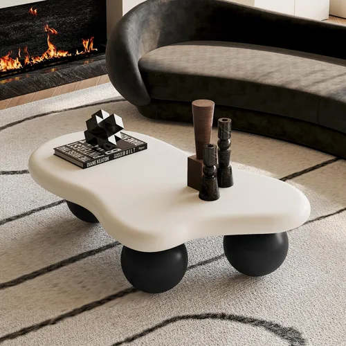 Vista 14 de WILLIAMSPACE Mesa de centro de nube de 39.7 pulgadas con chapa de madera Burl y 4 patas redondas, moderna mesa central de madera con patrón de nudo