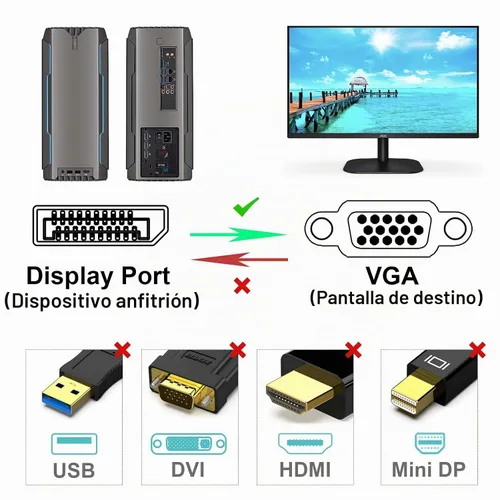 Vista 2 de Adaptador de DisplayPort a VGA, Benfei DP DisplayPort a VGA, cable de 6 pies, macho a macho chapado en oro compatible con Lenovo, Dell, HP, ASUS