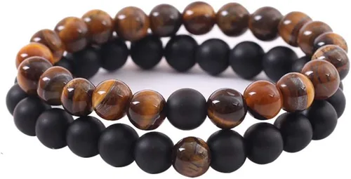 Vista 13 de CNLQ - Pulseras de larga distancia para parejas, regalo a juego, ágata mate de 0.315 in, cuentas de piedra (rojo elástico)