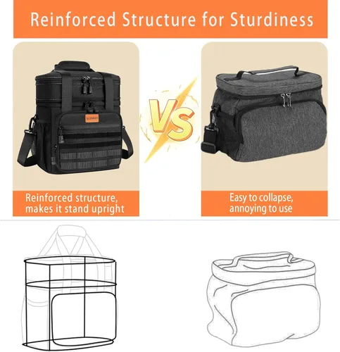 Vista 5 de Lonchera táctica aislada – Bolsa térmica expandible grande para hombres – Lonchera versátil para adultos, turnos de trabajo, viajes al aire libre