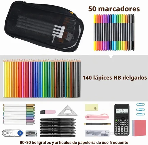 Vista 5 de Fmeida Estuche de lápices con rejilla de malla - Estuche de lápices actualizado de 4 compartimentos, bolsa de lápices transparente estética