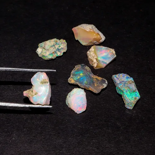 Vista 6 de InfinityGemsArt Ópalo en bruto, 7 piezas de piedra natural de ópalo etíope crudo mixto, piedras preciosas de cristales, suministro de fabricación