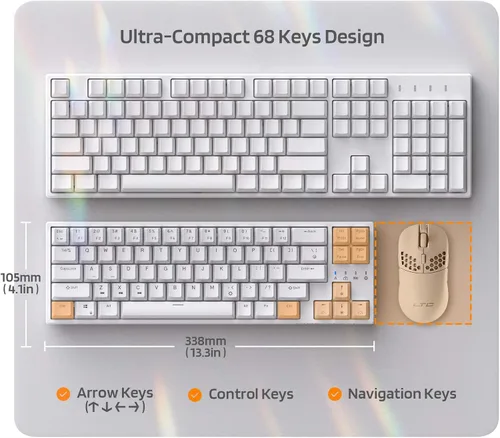 Vista 8 de LTC NB681 Nimbleback - Teclado mecánico con cable al 65%, retroiluminado RGB ultracompacto de 68 teclas para juegos con interruptor intercambiable