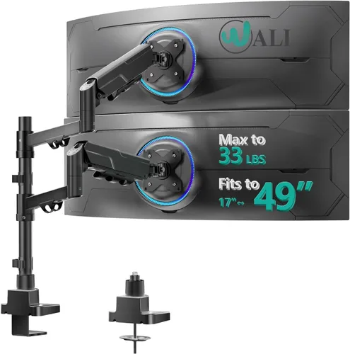 Vista 8 de WALI - Soporte de escritorio para monitor dual para pantallas de 17-32 pulgadas, brazos de monitor dual para 2 monitores, soporta hasta 19.8 lbs
