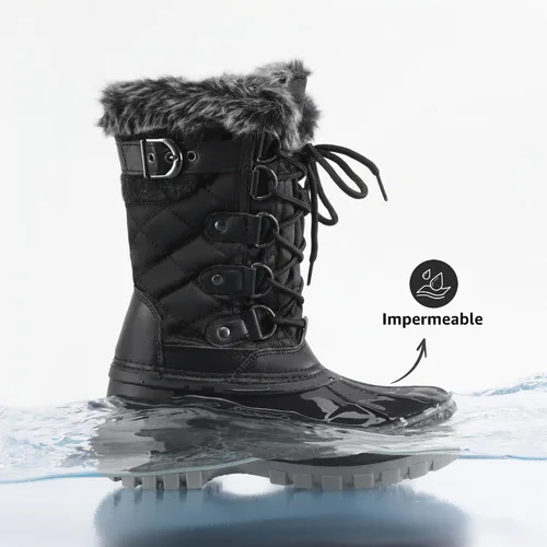 Vista 5 de DREAM PAIRS - Botas de nieve para el invierno, impermeables y con aislamiento para niños Negro