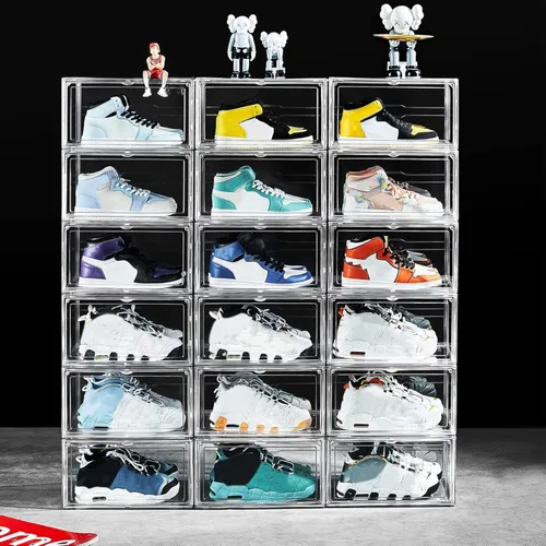 Vista 10 de Paquete de 12 cajas para zapatos, contenedor de caja para zapatillas de plástico acrílico transparente apilable, caja organizadora de zapatos