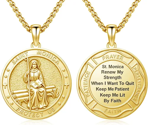 Vista 35 de Collar con colgante de amuleto de medalla de San de plata 10A-St Michael Oval