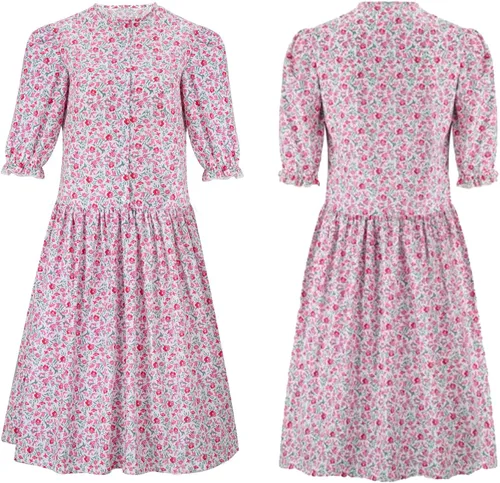 Vista 2 de ZOKJFDK Disfraz de Barbara para mujer, vestido con estampado floral rosa, traje de cosplay de Halloween