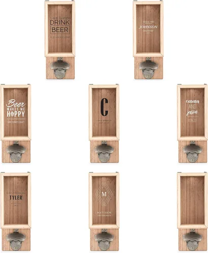 Vista 5 de Weddingstar Abrebotellas montado en la pared de madera personalizado y soporte para tapa de botella - Brewery Co