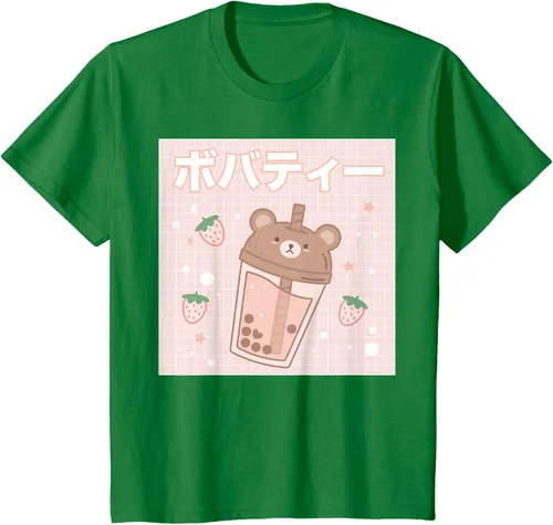 Vista 41 de Camiseta estética Kawaii con diseño de oso lindo y té con leche burbuja, talla S Blanco