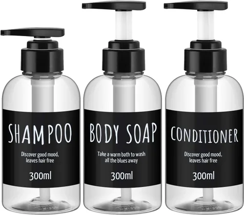 Vista 13 de Segbeauty Dispensadores de champú y acondicionador, botellas de bomba recargables de 10 onzas para ducha, 10.1 fl oz, dispensador de champú para Azul