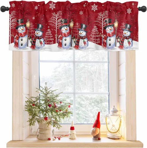 Vista 15 de Cenefa de amarre de corona verde de verano para ventanas, cenefas de cortina con bolsillo para barra, cenefa ajustable de madera retro para cocina