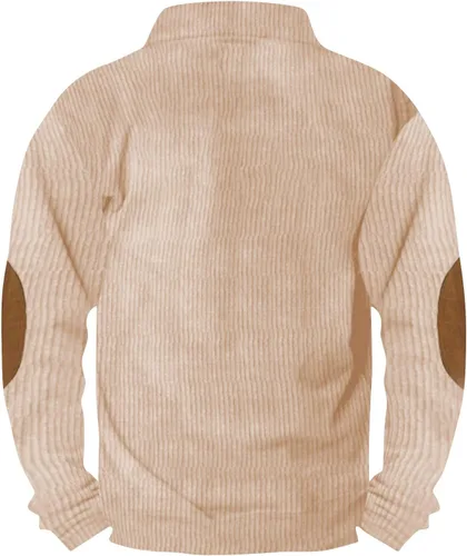 Vista 2 de Mens Corduroy Shirt Lapel Collar Button Up Pullover Long Sleeve Casual Sweatshirt With Elbow Patches Active Tops
