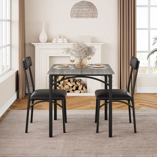 Vista 3 de Alkmaar Juego de mesa de cocina cuadrada de 3 piezas, 2 sillas tapizadas, para espacios pequeños, apartamento, gris retro