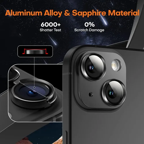 Vista 5 de Protector de lente de cámara para iPhone 15/iPhone 15 Plus/iPhone 14/iPhone 14 Plus, pantalla de cubierta de cámara de vidrio templado de aleación