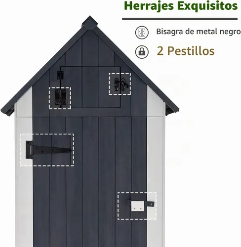 Vista 8 de Mcombo Gabinete de almacenamiento para exteriores, cobertizo de madera, organizador de cobertizo de jardín, casilleros de madera con madera de abeto