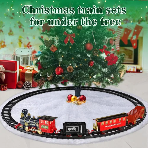 Vista 6 de OleFun Juego de tren, tren eléctrico con vapor de agua, sonidos y luces, modelo de tren de Navidad para debajo del árbol, kit de ferrocarril regalos