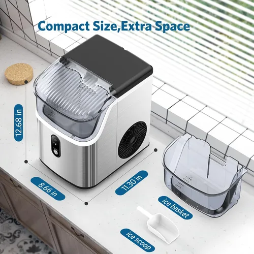 Vista 5 de COWSAR Nugget Ice Makers - Máquinas de hielo de nuggets para encimera, hielo suave masticable en pellets, con función de limpieza automática, 35