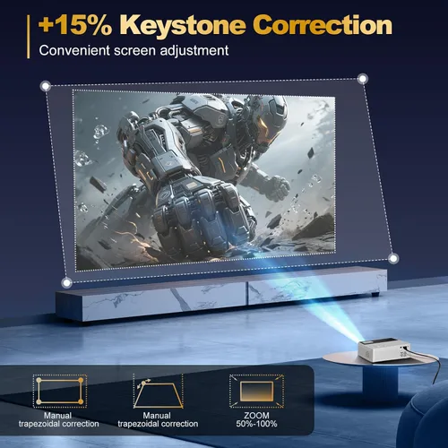 Vista 3 de Soporte inteligente para proyectores 4K, viene con un mini soporte, mini proyector con altavoz estéreo, proyector portátil Full HD, compatible