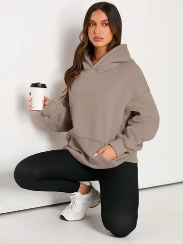 Vista 5 de EFAN - Sudadera con capucha para mujer - Sudadera de vellón sobredimensionada con mangas largas para otoño e invierno, ropa de moda inspirada