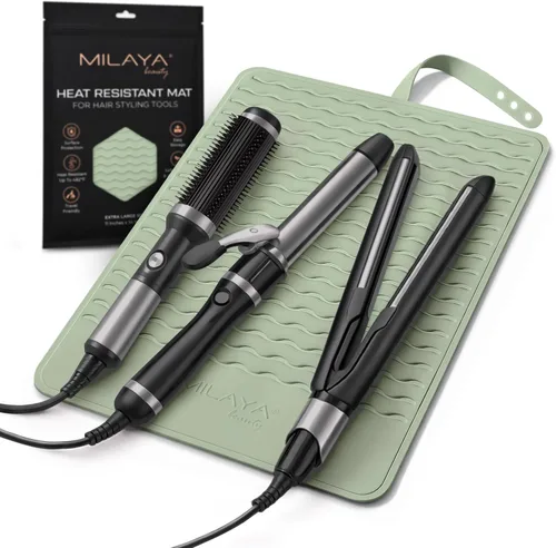 Vista 16 de Milaya Beauty Accesorios de Tocador Alfombrilla Resistente al Calor – Soporte de Silicona para Plancha de Pelo y Rizador, Alfombrilla de Tocador